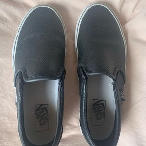 Black Leather Slip on Vans